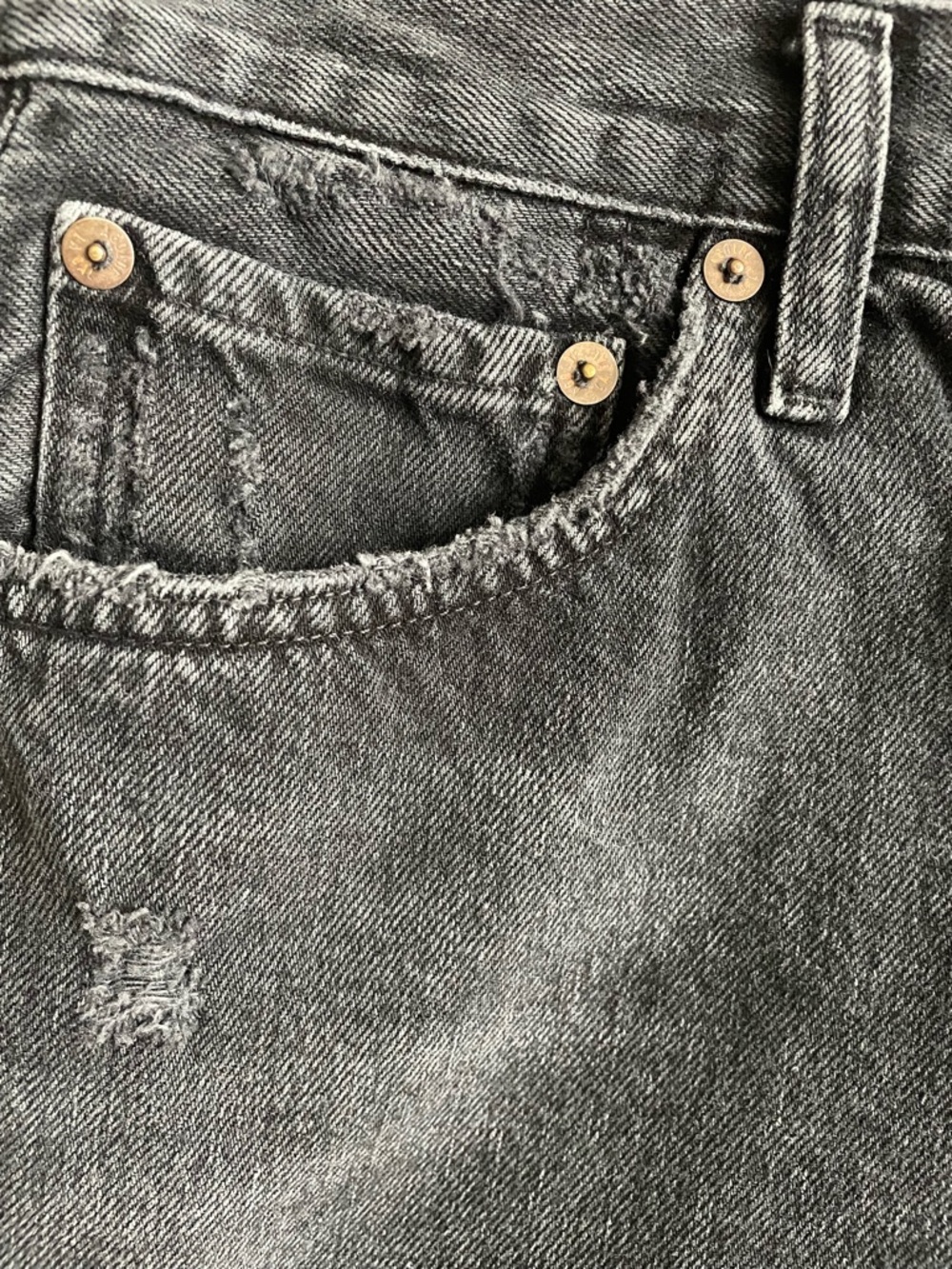 Agolde Parker black frayed distressed jean shorts jorts button fly high waist 26 - Picture 4 of 8